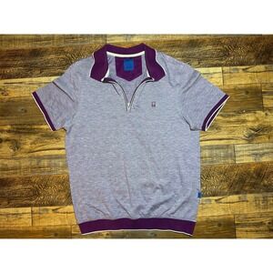 Joop! Mens Quarter Zip Polo Shirt Size M Purple Marl Short Sleeve Bird Detail